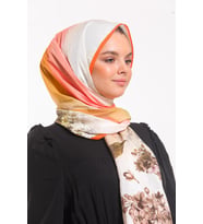 Çiçekli Desen Elegante Seri Şal Eşarp Askısı İle Birlikte 75x200 Turuncu Haki Kr