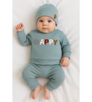 Happy Nakışlı 2'li Pamuklu Erkek Bebek Takım