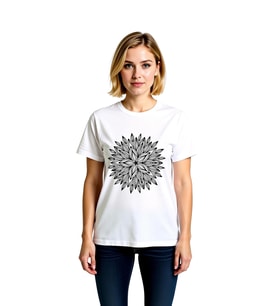 Kadın Geometrik Mandala Desen Baskılı Kısa Kollu Tişört %100 Pamuk Rahat Kesim Günlük Modern Şık