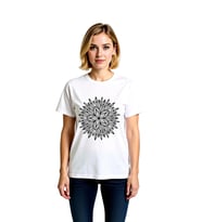 Kadın Geometrik Mandala Desen Baskılı Kısa Kollu Tişört %100 Pamuk Rahat Kesim Günlük Modern Şık