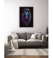 Neon Aslan Temalı Cam Tablo
