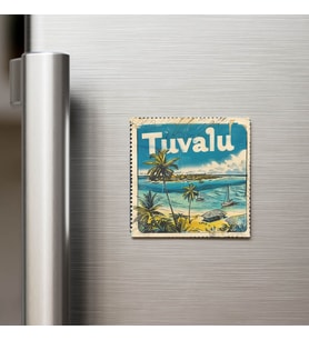 Tuvalu Tuvalu - Posta Pulu Temalı Ülke - Baskılı Buzdolap Magneti Kare - 9x9 cm