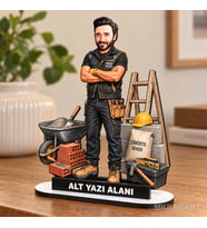 Kişiye Özel İnşaat Ustası Karikatürlü 18 cm MDF Masaüstü Biblo - İnşaat Ustası Hediyesi Yeni İş ve Meslek Hediyesi