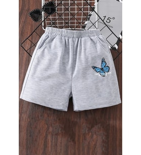 Tasarım Baskılı Pamuk Unisex Penye Short (Gri)