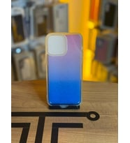 iPhone 14 Pro Max Uyumlu Parıltılı Desenli Renkli Şeffaf Silikon Kılıf (Mavi-Pembe)