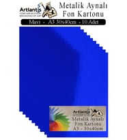Metalik Aynalı Fon Kartonu 10 lu A3 30x42 cm 1 Paket Okul Sınıf Dekoratif Pırıltılı Folyo Kağıt Dekoratif Anasınıfı Kreş (Mavi)