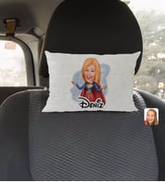 BK Gift Kişiye Özel İsimli Süper Girl Karikatürlü Dikdörtgen Araç Koltuk Yastığı-1