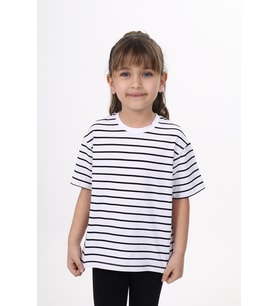 Toontoy Unisex Çocuk Çizgili Tişört (Lacivert)