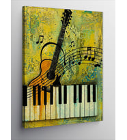 Kanvas Tablo Piyano Ve Gitar Motifi
