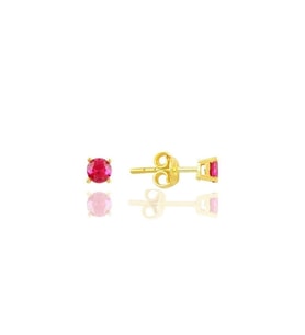Işıltılı 925 Ayar Gümüş Altın Kaplama Ruby Taşlı Tek Taş Küpe 4 Mm