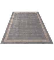Outlet - Gri Beyaz Soyut Geometrik Çizgili Modern Salon Halısı Makine Dokuma