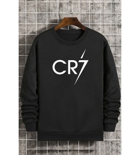 Unisex Cr7 Bisiklet Yaka Sweatshirt (Siyah)