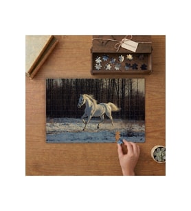 Koşan Beyaz At Tasarımı 240 parça Ahşap Puzzle Ahşap Kutuda MP01437