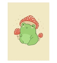 Mantar Şapkalı Ve Mantarlı Kurbağa - Cottagecore Estetik Froggy Tablo Ahşap Poster Dekoratif