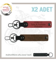 Biker Stiline Özel İsim Plaka ve 0 Rh (+) Kan Grubu Yazılı Motor x2 Anahtarlık, Nar Çiçeği-Kahve-Syh (Çok Renkli)