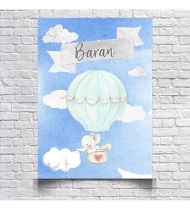 Uçan Balon ve Fil Temalı Doğum Günü Afişi 35X50 cm