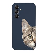 Samsung Galaxy A54 Uyumlu Lansman Kılıf Catface Tasarımlı İçi Kadife Kapak-Lacivert (Şeffaf)