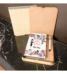 Müzik Öğretmeni Ahşap Kutulu Defter Kalem Set 007