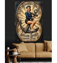 Sailor Spirit Nostaljik Denizci Kadın Dekoratif Kanvas - Mdf Ahşap Tablo
