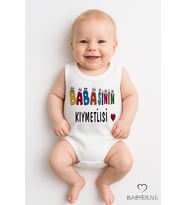 “Babasının Kıymetlisi” Yazılı Kolsuz Bebek Body %100 Pamuk Yazlık Çıtçıtlı Zıbın Tulum 03-24Ay (Beyaz)