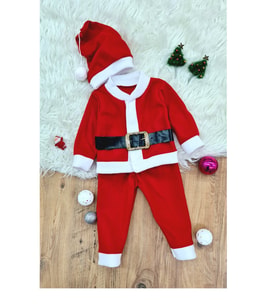 Erkek Çocuk Noel Baba Yılbaşı Kostümü Şapkalı Kemerli Bebek Kostümü