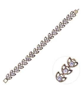 Nusnus Bronz Eskitme Bileklik Yuvarlak Swarovski Taşlı Yaprak Model