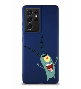 Samsung Galaxy S21 Ultra Soft Premier Kapak Plankton Tasarımlı Silikon Kılıf - Lacivert (Şeffaf)
