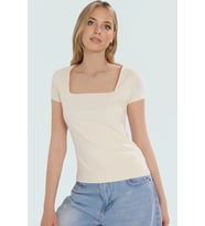 Yazlık Kısa Kollu Pamuklu Elastanlı Bluz Fitted Kalıp Günlük Şıklık Yüksek Kalite (Taş)