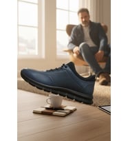Enoch Hakiki Deri Lacivert Lastikli Erkek Sneaker Ortopedik Taban