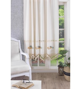 Ajurlu El İşi Dantelli Yaprak Nakışlı Perde (Natural)