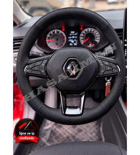 Renault Express Dikme Direksiyon Kılıfı Premium Komple Delikli Deri Siyah Dikiş 2021-2024