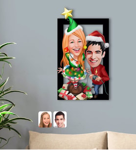 BK Gift Kişiye Özel Yeni Yıl Sevgililer Karikatürlü 3D Ahşap Tablo-1