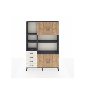 Arges Dolap 8 Raflı 4 Çekmeceli 4 Kapaklı 132x30x195 Antrasit-Çam/Aytaşı