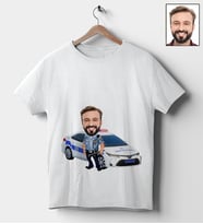 Kişiye Özel Trafik Polisi Tasarımlı Karikatür Tişört 117 (Beyaz)