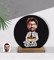 BK Gift Kişiye Özel Erkek Doğum Günü Karikatürlü Yuvarlak Ahşap Biblo-4