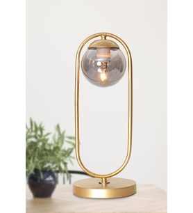 Şık Sarı Metal ve Füme Cam Detaylı Modern Masa Lambası (Krem)