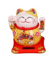 Seramik Maneki Neko Sarı Güneş Enerjili Şans Kedisi 12cm No.2 (Karışık)