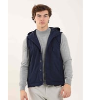 Lacivert Erkek Slim Fit Düz Casual Kapüşonlu Yelek Mont