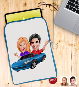 BK Gift Kişiye Özel Sevgililer Karikatürlü Taşınabilir Koruyucu Tablet Kılıfı & Organizer Çanta - Mavi-52