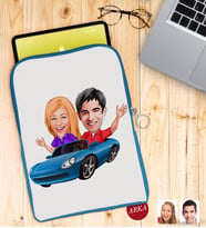 BK Gift Kişiye Özel Sevgililer Karikatürlü Taşınabilir Koruyucu Tablet Kılıfı & Organizer Çanta - Mavi-52