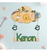 Kişiye Özel Ahşap Safari Hayvanları Temalı ipli Bebek Kapı Süsü, Bebek ve Çocuk Odası 1