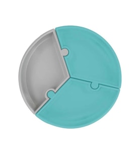 Puzzle Vakum Tabanlı Silikon Tabak Aqua Green / Powder Grey