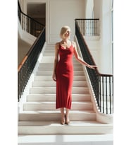 Kadın Triko Maxi Elbise Kare Yaka Kolsuz Bodycon Kalıp Düz Desen Şık