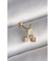 316L Çelik Gold Renk Beyaz Mineli Kalp Sallantı Zirkon Taşlı Tragus Piercing 588 - SSSSSS2732-1