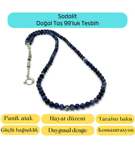 Sertifikalı Sodalit 6mm 99luk Doğal Taş Tesbih