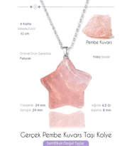 Sertifikalı Gerçek Yıldız Model Pembe Kuvars Taşı Kolye - Gümüş Aparatlı (Çok Renkli)