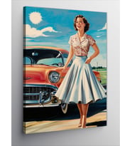 Kanvas Tablo Retro Araba Ve Pin Up Kızı