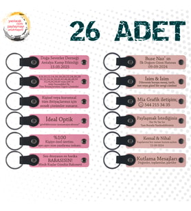 Pembe & Yavru Ağzı, 26’lı Set, İsim Yazılabilen Deri Anahtarlık, Yılbaşı Kutlamalarına Özel Anı