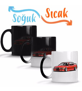 Bmw Stanced out E36 Red Sihirli Kupa Bardak Porselen