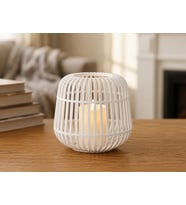 3D Baskı Modern Kafes Tasarımlı Dekoratif Mumluk - Tealight Mumluk, Masaüstü Ev ve Ofis Dekoru-Beyaz